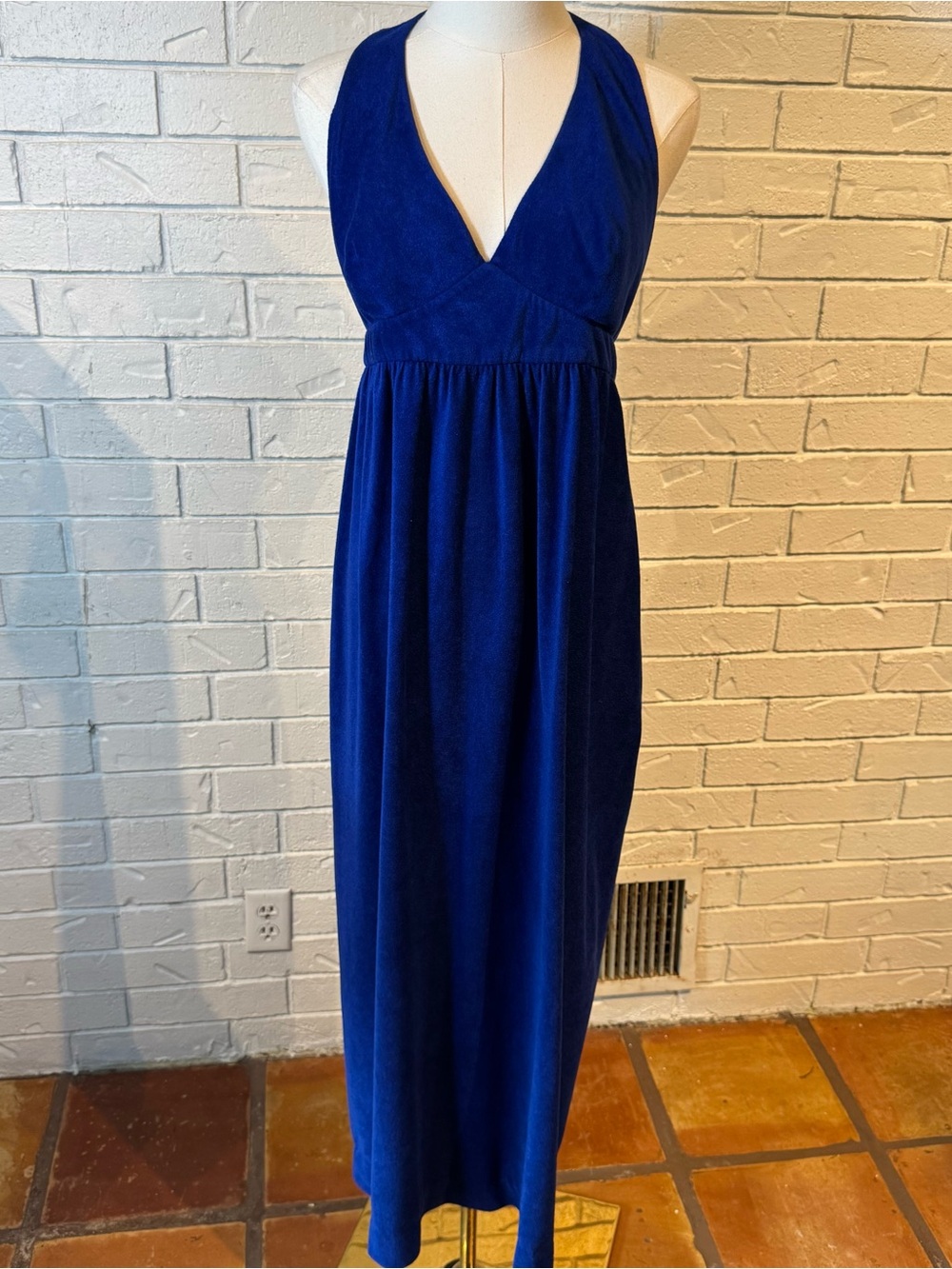 Vintage 60s 70s Byer California Blue Halter Maxi Dress Womens small